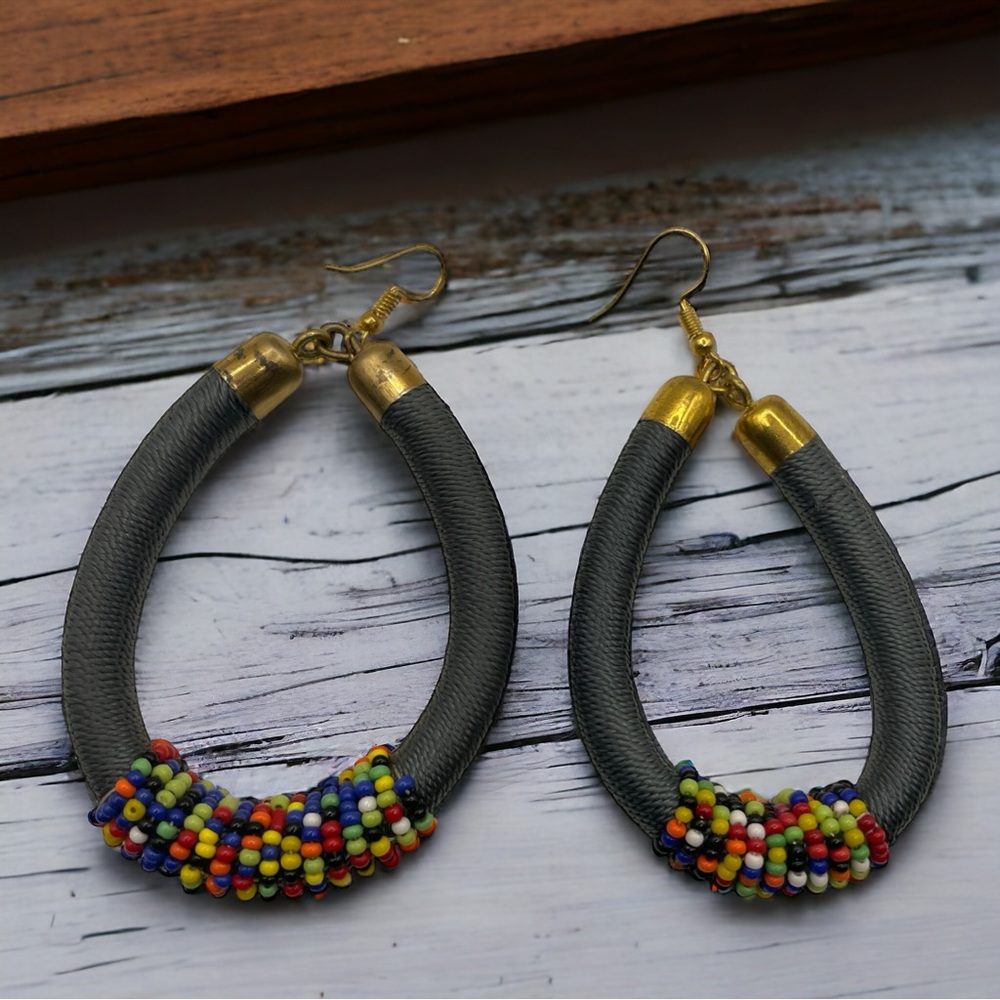 Grey Beaded Bangle Earrings